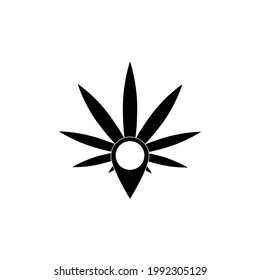 map pointer with medical marijuana or cannabis leaf icon