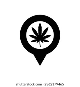 map pointer with medical marijuana or cannabis leaf icon