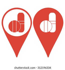 Map pointer. Medical pill sign icon. Flat design style eps 10