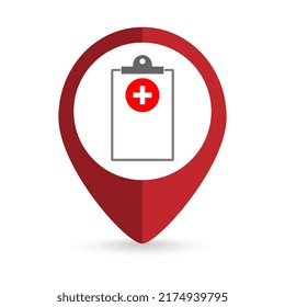 Map Pointer With Medical Report Icon. Vector Illustration.