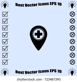 Map pointer with medicine cross vector icon