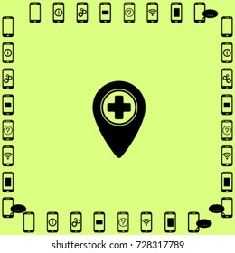 Map pointer with medicine cross vector icon