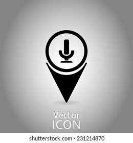 Map pointer with microphone icon. Flat design style. Made in vector