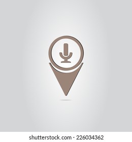 Map pointer with microphone icon. Made in vector