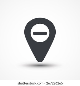 Map pointer with minus icon. Flat design style.