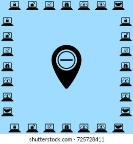 Map pointer minus sign icon, cursor of removing vector illustration