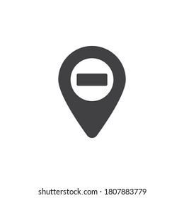 Map pointer with minus sign vector icon. filled flat sign for mobile concept and web design. Navigation pin glyph icon. Symbol, logo illustration. Vector graphics
