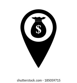 Map pointer with Money bag icon