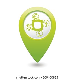 Map pointer money exchange icon. Vector illustration