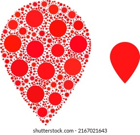 Map pointer mosaic icon. Vector mosaic is designed of randomized covid items. Infection mosaic map pointer icon. Map pointer mosaic for epidemic images.
