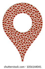 Map Pointer mosaic of tomato. Vector tomato vegetable objects are composed into map pointer mosaic. Organic vector illustration.