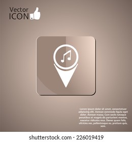 Map pointer with music note icon. Made in vector