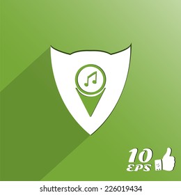 Map pointer with music note icon. Made in vector