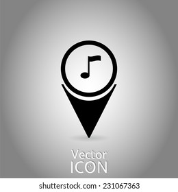 Map pointer with music note icon. Flat design style. Made in vector