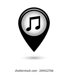 Map pointer with Musical note icon