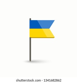 Map pointer in national Ukrainian colors. National Ukrainian flag with shadow.