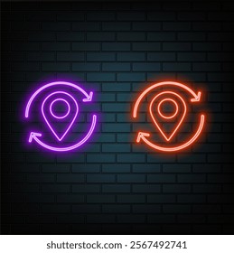 Map pointer neon sign. Bright glowing symbol on a black background. Neon style icon..