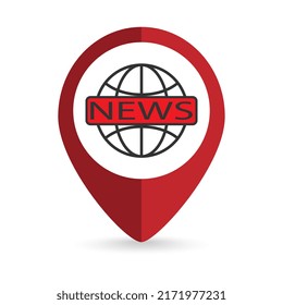 Map pointer with news icon. Vector illustration.