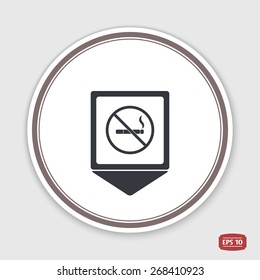 Map pointer. No smoking sign. Flat design style. Made vector illustration. Emblem or label with shadow.