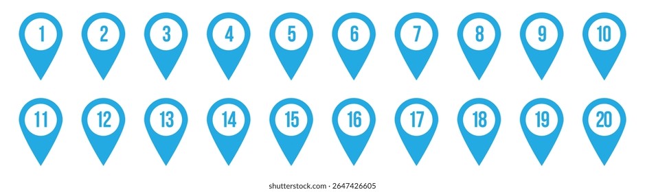 Map pointer with numbers isolated on white background . Location pin icons with numbers . Vector illustration in eps 10.