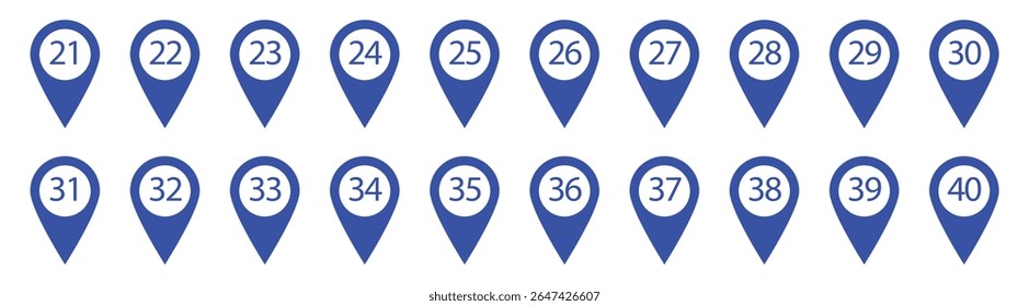 Map pointer with numbers isolated on white background . Location pin icons with numbers . Vector illustration in eps 10.