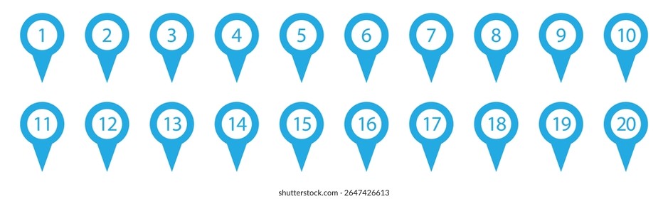 Map pointer with numbers isolated on white background . Location pin icons with numbers . Vector illustration in eps 10.