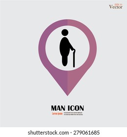 map pointer with old man icon.vector illustration.