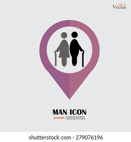 map pointer with old man icon.vector illustration.