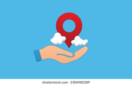 map pointer on hand icon