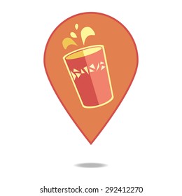Map pointer. Orange juice. Vector icon.