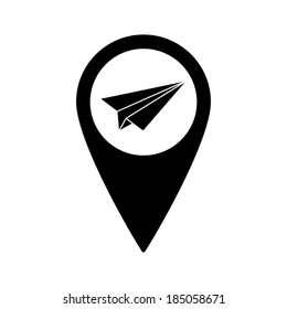 Map pointer with  paper airplane icon