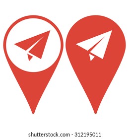 Map pointer. Paper airplane icon. Flat Vector illustration EPS