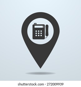 Map pointer with a payphone symbol. Phone symbol