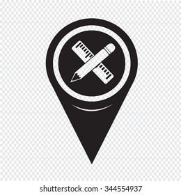 Map Pointer Pencil with ruler icon
