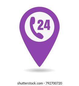 Map pointer with phone handset on white background. Vector illustration