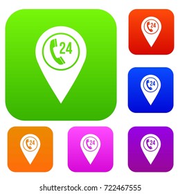 Map pointer with phone handset sign set icon color in flat style isolated on white. Collection sings vector illustration