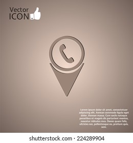 Map pointer with phone icon. Made in vector