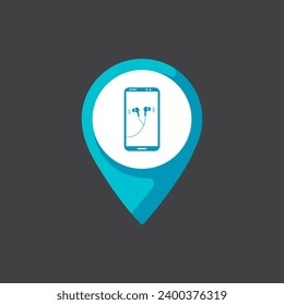 Map pointer with phone icon, vector illustration. Flat design style.
