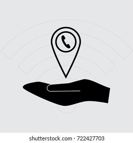 Map pointer with phone vector icon