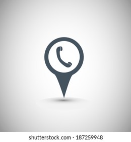 Map pointer with phone, vector illustration 
