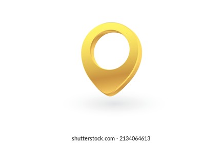 Map pointer pin made of gold isolated on white background