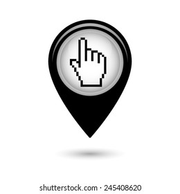 Map pointer with pixel hand icon