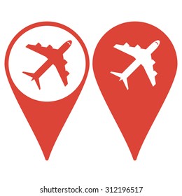 Map pointer. Plane icon. Vector illustration EPS 10 flat