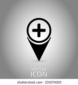 Map pointer with plus icon. Flat design style. Made in vector