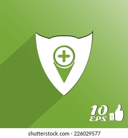 Map pointer with plus icon. Made in vector