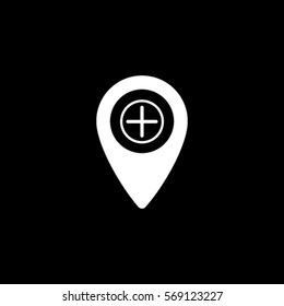 Map pointer plus sign icon, cursor of adding vector illustration