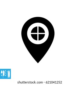 Map pointer plus sign, icon  - vector illustration