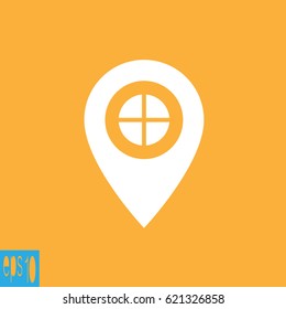 Map pointer plus sign, icon  - vector illustration