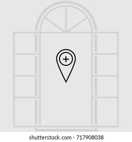 Map pointer with plus sign icon, medicine vector illustration