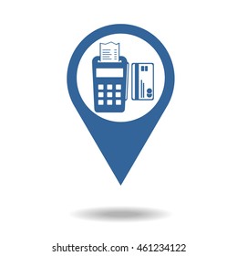Map pointer pos terminal icon. payments methods. Processing of mobile payment, Flat icon, One of set web icons. eps 10.
